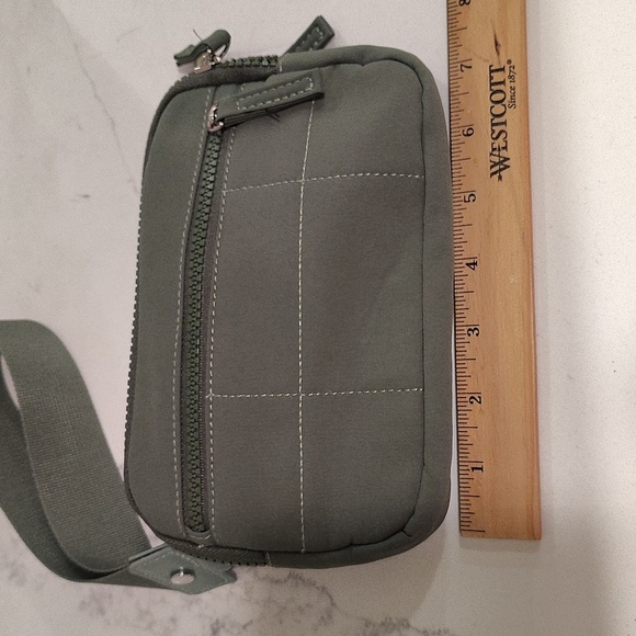 Olive Green Clutch with Detachable Canvas Strap Multiple Pockets - Picture 11 of 12